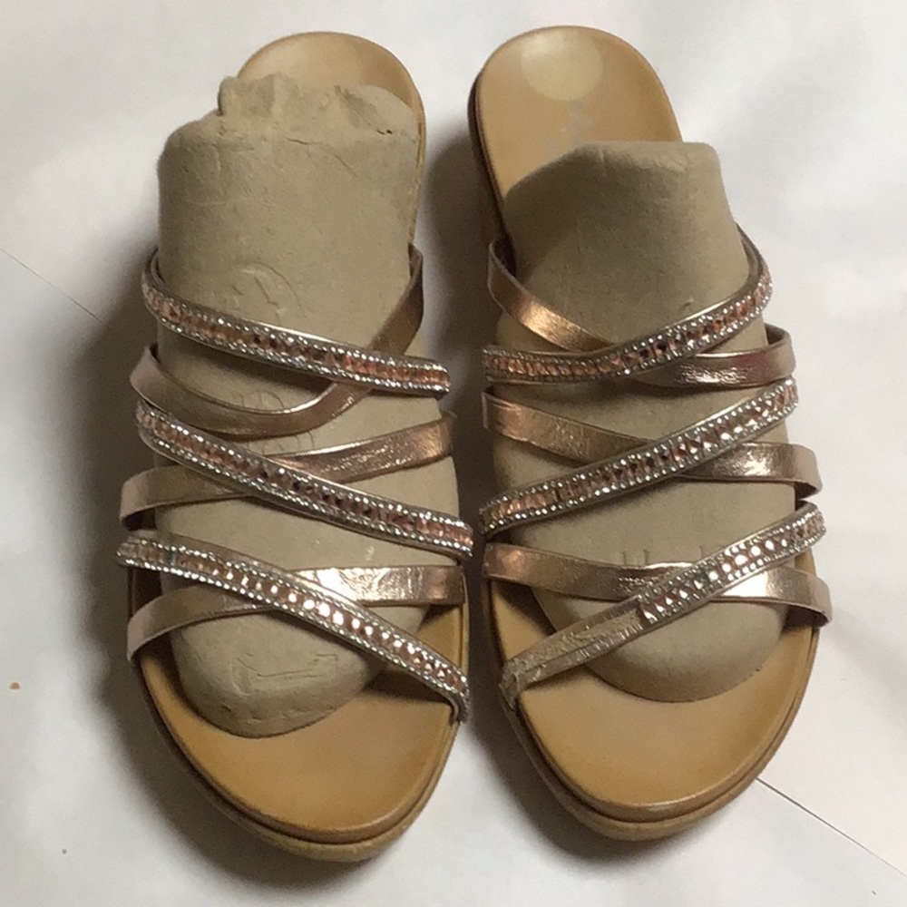 Rose gold strappy sandals, size 8.5